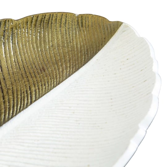 14" Gold & White Leaf Decorative Accent Tray